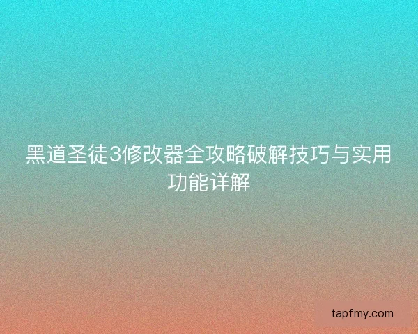 黑道圣徒3修改器全攻略破解技巧与实用功能详解