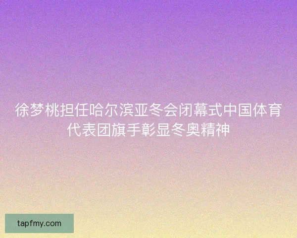 徐梦桃担任哈尔滨亚冬会闭幕式中国体育代表团旗手彰显冬奥精神 徐梦桃担任哈尔滨亚冬会闭幕式中国体育代表团旗手彰显冬奥精神